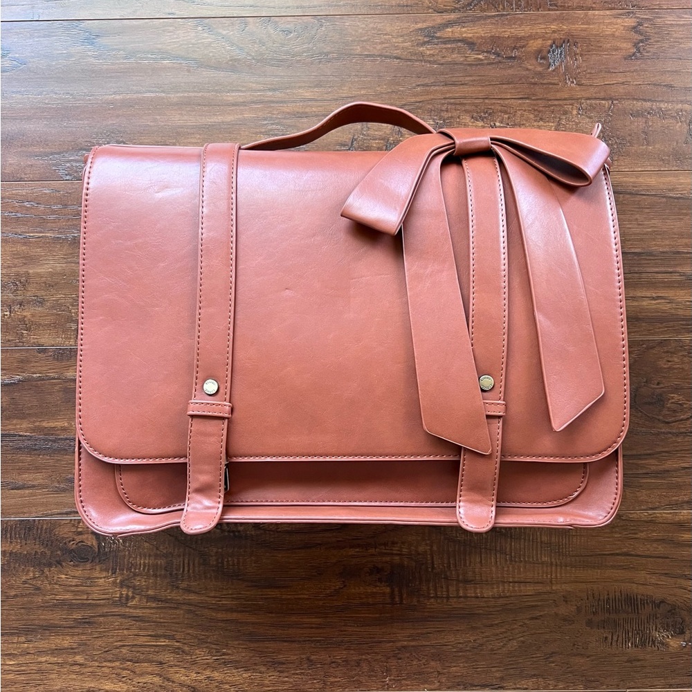 ECOSUSI Classic Bow Backpack & Briefcase vegan leather Brandy Brown Laptop